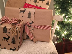Brown paper packages tied up with ribbon. A few of my favorite things in this room!